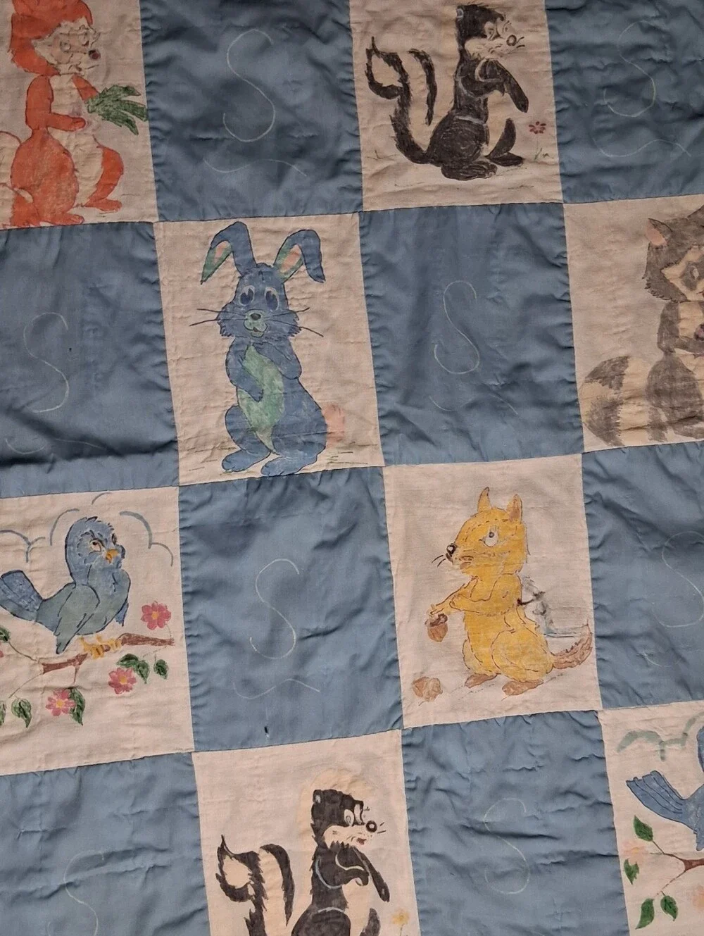 Vintage Handmade Woodland Animals Nursery Quilt –Please Read Description